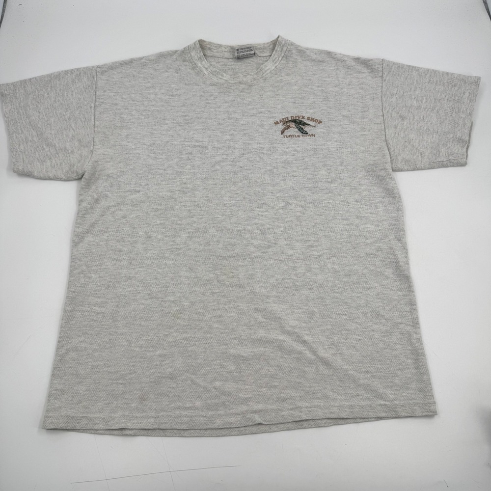 Vintage Maui Dive Shop Turtle Town T-Shirt Mens Gray King Cotton Size L USA Made